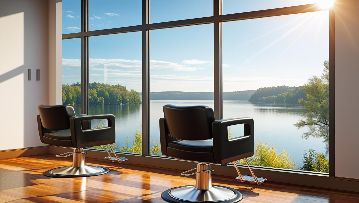 Professional hair extension salon interior showing modern styling stations and comfortable client environment